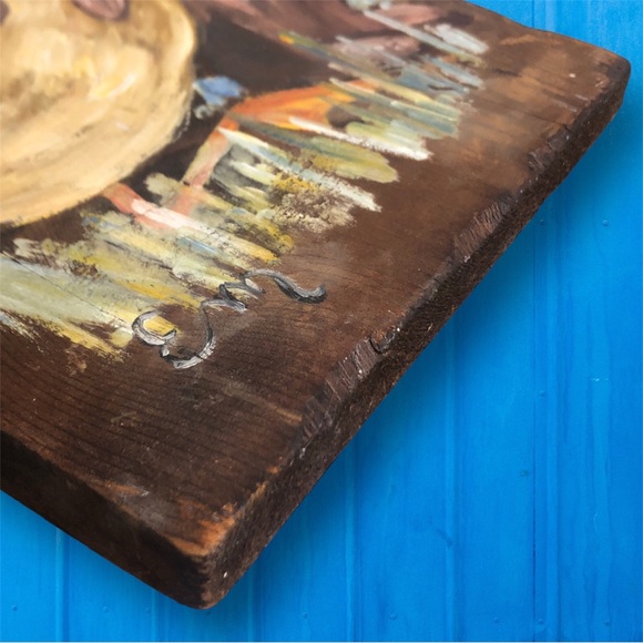 Vintage Hand Painted On Distressed Wood Bunny Hugging Chick Adorable! Rustic - Picture 3 of 3